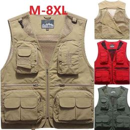 Gilets de pêche séchage rapide respirant multi poches maille gilet sans manches déchargement Pographie randonnée poisson M-8XL 210925