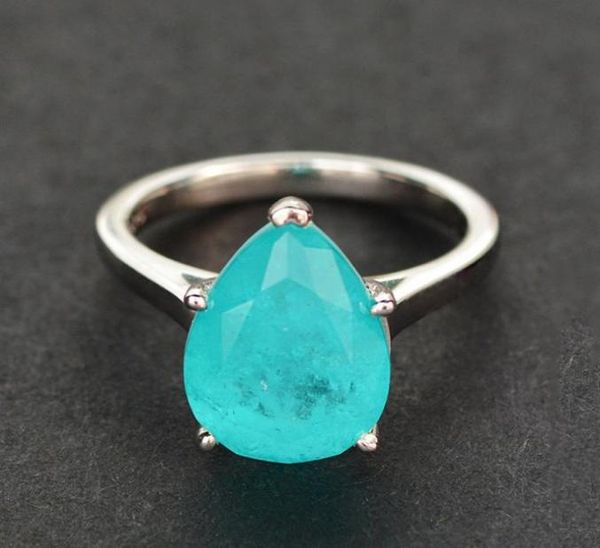 Fishion 100 925 bague en argent Sterling poire coupe 10x14MM Paraiba Tourmaline pierres précieuses bagues de fiançailles de mariage femmes bijoux fins8495319