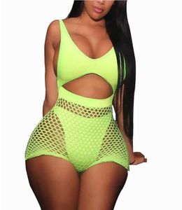 Fishnet Mesh Neon Swimsuit Twee stukken Swimwear High Tailed Monokini Tanga zwempak voor vrouwen Beachwear Thong Swim Suit T2007446832