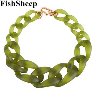 Fishsheep Frosted Olive Green Acryl Choker Ketting voor Vrouwen Hars Big Chunky Chain Hanger Kettingen 2021 Mode Jewelr
