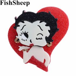 Fishsheep Nieuwe Acryl Cartoon Girl Figuur broches voor vrouwen Big Hars schattige icoon broche pins badges kleding accessoires geschenken