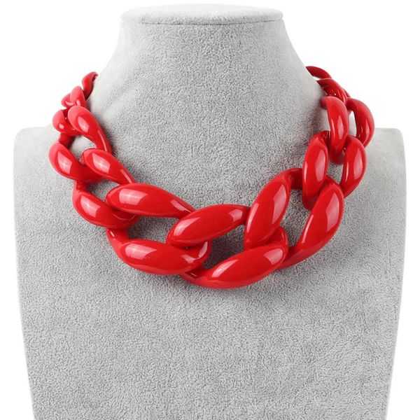 FishSheep Vintage grand acrylique rouge collier ras du cou pour les femmes Punk grande résine grosse chaîne collier pendentifs colliers bijoux cadeau 231226
