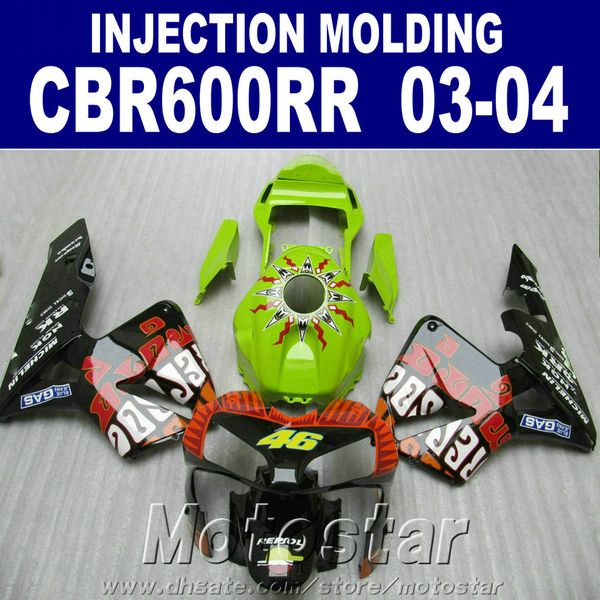 ¡Ajuste! Piezas verdes de moldeo por inyección al 100% para carenado HONDA CBR 600RR 2003 2004 ABS cbr600rr 03 04 partes de reparación del cuerpo + 7 obsequios PFCD