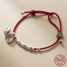 Fit 23 cm 999 Silver Rope armband retro bel Lucky Red Thread Line String armbanden voor vrouwen Girls Kids Bamboo 240315