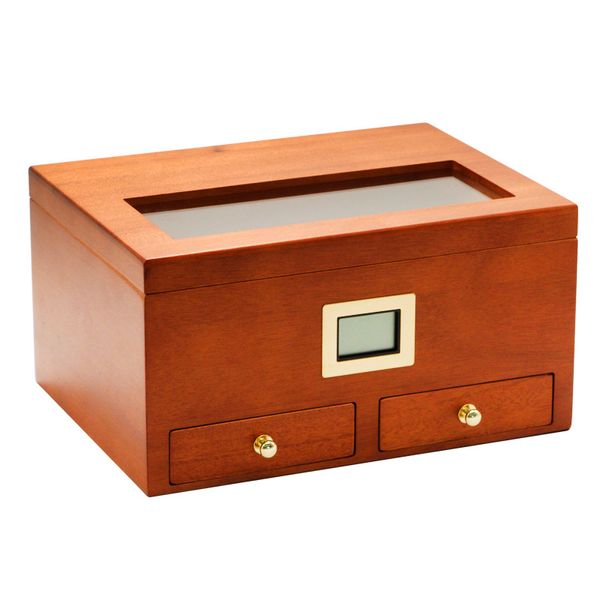 Fit 25-50 Cigares Armoire De Rangement En Bois Cave À Cigares Boîte Portable Fenêtre En Verre Cèdre Bois Cas pour Cigar W/Hygromètre Humidificateur Factory Outlet