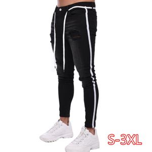 Fit Black Denim JeansMens Side Stripe Skinny Hip Hop Streetwear Couleur Unie Grande Taille Slim Fit Léger Coton Jeans pour Men260f