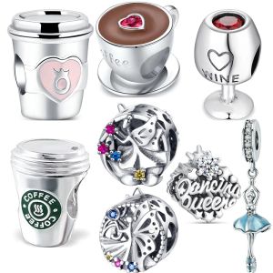 Fit Charms Silver 925 Bracelet Accessoires Women Diy Sieraden Nieuw origineel 925 Silver Dancing Queen Wine Coffee Cup -kralen