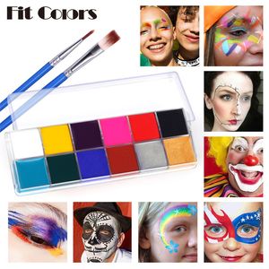Juego de pintura facial para niños, 12 colores seguros, arte corporal impermeable, pintura al óleo, maquillaje, tatuaje, fiesta de Halloween, belleza elegante