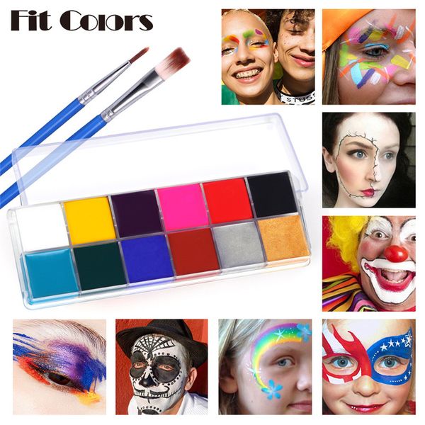 Ensemble de peinture pour le visage pour enfants, 12 couleurs adaptées, imperméable, Art corporel, peinture à l'huile, maquillage, tatouage, fête d'halloween, beauté fantaisie