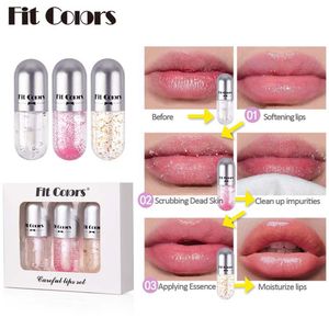 Mini Capsule de soin pour les lèvres, couleurs adaptées, 3 étapes, huile brillante, hydratante, transparente, repulpante, cristal, rehausseur de soin