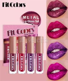 Fit kleuren 4 kleur mini lip gloss make -up glitter glitter metaal lipgloss hydraterende metalen langdurige vloeistof lipstick set9506385