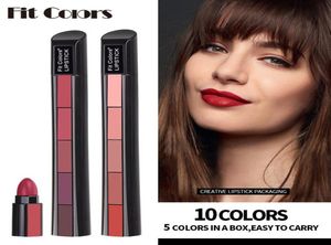 Fit Colors Matte 5 kleuren lippenstiftset fluweel anti -aanbak lippen glanzend langdurige waterdichte sexy rode lipstick1033264