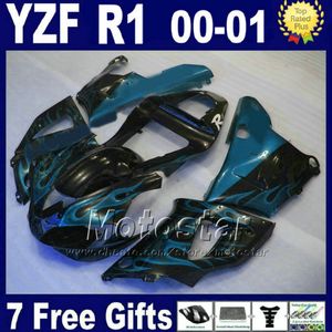 Misura per kit carenatura YAMAHA YZF R1 2000 2001 modello parti del corpo fiamme blu yzf1000 00 01 carenature yzfr1 colore fai da te set carrozzeria