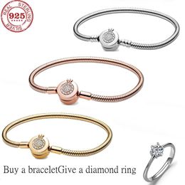 fit original 925 Sterling Silver Mesh bracelet Round Shape Snake Chain charme Pando fo 220218