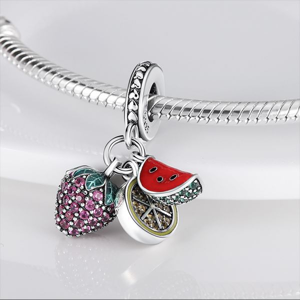 Fit Original Pandora Bracelet Fruits Series Beads Charms 925 Esterling Silver Grapes Fresas Cerezas Cerebros