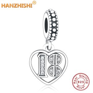 Fit Original Pandora Charm Bracelet 18 Numéro Pendentif 100% 925 Sterling Silver Dangle Perle 18e Anniversaire Coeur DIY Bijoux Q0225