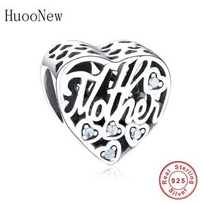 Fit Original Pandora Charms Bracelets 925 Sterling Silver Lettre Mère Fils Amour Coeur Zircone Pierre Perles Maman Berloque 2019 Q0531