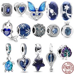 Fit Pandora perles 925 argent breloque femmes bijoux céleste étoile filante coeur Double amp bleu