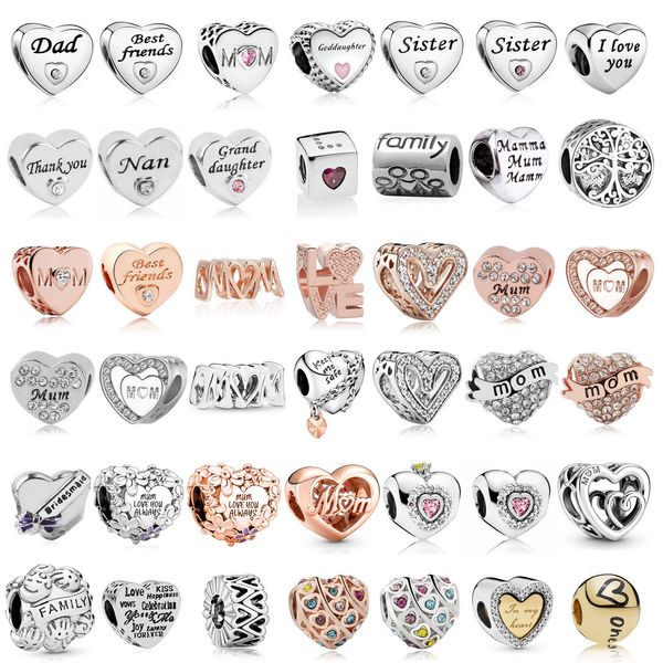 Cuentas aptas para mujer, abalorio de plata 925, joyería New Love Dad Nan Mom Sister Best Friends