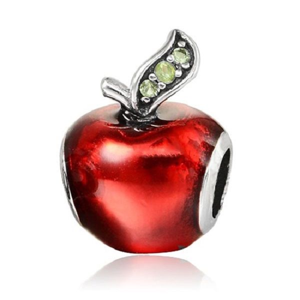 FIT PANDORA HECHO Pulsera de encanto europeo mariquita roja verde manzana esmalte de plata encantos de plata perlas DIY serpiente cadena para mujeres brazalete collar joyería