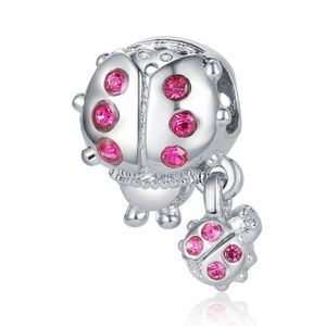 Fit Pandora Charm Bracelet European Silver Charms Ladybug Lady Cartoon Bbeetle Pink Crystal Beads DIY Cadena de serpiente para mujer Brazalete Collar Joyería