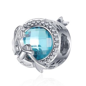 Fit Pandora Charm Bracelet Europe Silver Charms Perles Blue Cat Eye Stone Sirène Sirène Diy Snake Chain pour femmes