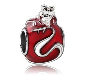 Fit Pandora Charm Pulsera Europea Plata Charms Beads Dragón Rojo Esmalte Cuelga Colgante DIY Cadena de Serpiente Para Mujeres Brazalete Collar Joyería