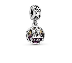 Fit Pandora Charm Pulsera Púrpura Esmalte Happy Mouse Cuelga Colgante Europeo Cuentas De Plata Charms Beads DIY Cadena De Serpiente Para Mujeres Brazalete Collar Joyería