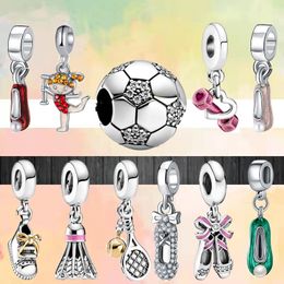 Fit Pandora Charms 925 armband Bead Originele doos voetbal Hockey Badminton tennis Barbell Dancing Girl European Charm Sieraden