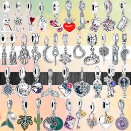 Fit Pandora Charms 925 Bracelet Perle Boîte originale Flocon de neige Lune Château Arbre généalogique Fleur Amour Feuilles Bijoux de charme européen