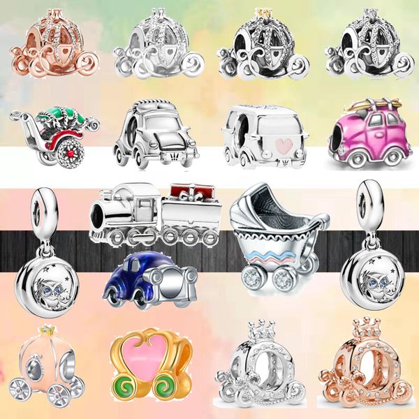 Fit Pandora Charms 925 Bracelet Perle Boîte d'origine Bicycle Caby Carriage Camper Train Pumpkin Car voiture Europe