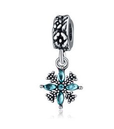 Fit Snake Chain Pandora Pulseras Silver Snowflake Blue Crystal Dangle Big Hole Charms Beads para venta al por mayor Diy European Necklace Jewelry