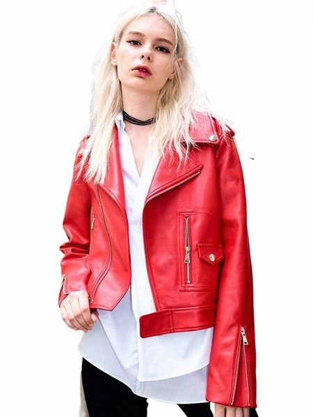 Fitaylor, Otoño Invierno, abrigo de piel sintética para mujer, chaqueta informal roja para mujer, chaqueta de motociclista Vintage con solapa, Chaqueta corta de motociclista D604 #