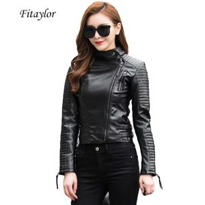 Fitaylor Autumn Women Punk Leather Jacket Soft Pu Faux Leather Female Jackets Basic Bomber Leather Leder Coats 210909