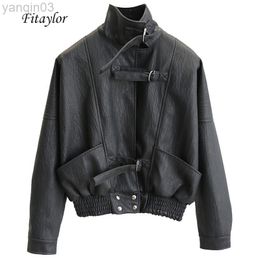 Fitaylor Harajuku Faux Leather Jacket Batwing Sleeve losse motorrijder Casual Autumn Women Pu Outswear Punk Bomber Jackets L220801