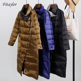 Fitaylor White Duck Down Chaqueta ultraligera Mujer Invierno Doble cara Slim Down Coat Single Breasted Parkas T200910