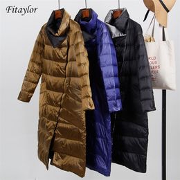 Fitaylor White Duck Down Ultra Light Jacket Femmes Hiver Double Face Slim Down Manteau Single Breasted Parkas 201210