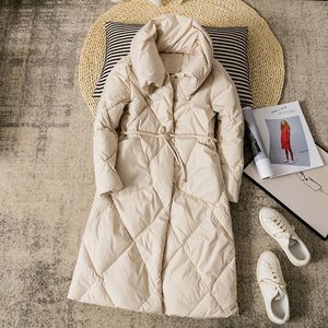 Fitaylor Hiver Vers Le Bas Long Manteau Femmes Lâche 90% Duvet De Canard Garder Au Chaud Parkas Surdimensionné Revers Bleu Marine Veste Taille Tie-wraps 201103