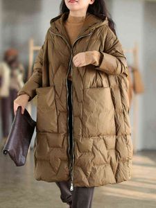 Fitaylor hiver à capuche doudoune femmes surdimensionné neige chaud goutte manches épaississement Parkes Outwear 90% blanc canard vers le bas manteau 211130