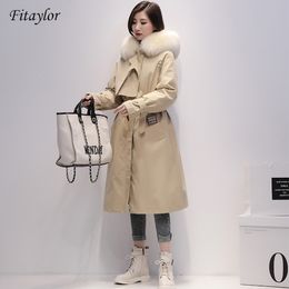 Fitaylor Winter Long Parkas Mujeres 90% White Duck Down Chaquetas Real Large Fox Fur Hooded Warm Coat Snow Outwear 201103