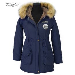 Fitaylor Winter Dames Jassen Katoen Wadded Hooded Medium-Long Casual Parka Plus Size XXXL Warm Dikte Militaire Uitloper 211216