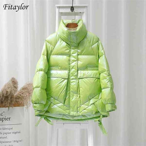 Fitaylor hiver femmes col montant couleur vive vers le bas manteau 90% canard blanc Parkas épaisseur chaud surdimensionné neige Outwear 210923