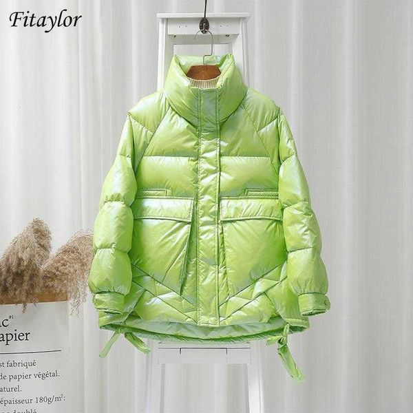 Fitaylor hiver femmes col montant couleur vive vers le bas manteau 90% duvet de canard blanc Parkas épaisseur chaud surdimensionné neige Outwear 211012