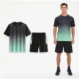 Vêtements de fitness hommes glace en soie séchage rapide de sports de sport costume à manches courtes sports shorts de ruissellement de gymnase de survêtement