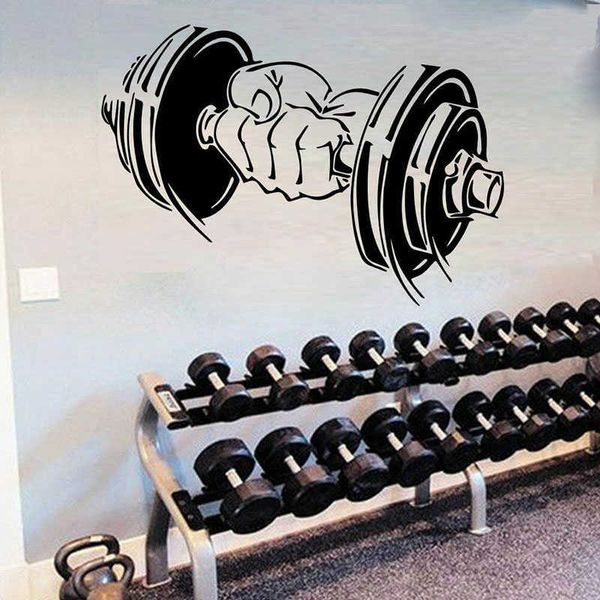 Fitness Gym Sport Barbells Motif Wall Sticker Vinyle Design d'intérieur Salle Gym Club Décor Décalcomanies Amovible Décoration Murale 4075 210705