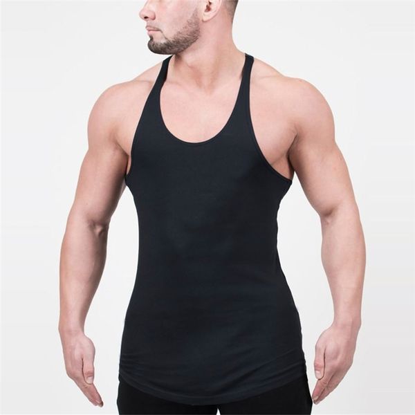 Fitness gyms camisetas sin mangas para hombres culturismo stringer singlet marca ropa casual algodón rayas Halterofilia camiseta 210421