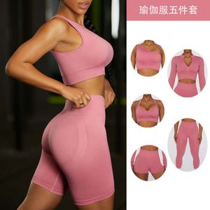 Fitness Ins Knitted Sports Bra Five Piece Suit en yoga sans couture ensemble pour les femmes