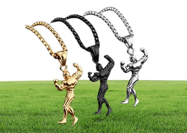 Fitness hommes Bodybuilder Hercules Barbell pendentif chaîne breloque collier bijoux en acier inoxydable collier colliers KKA18504823049