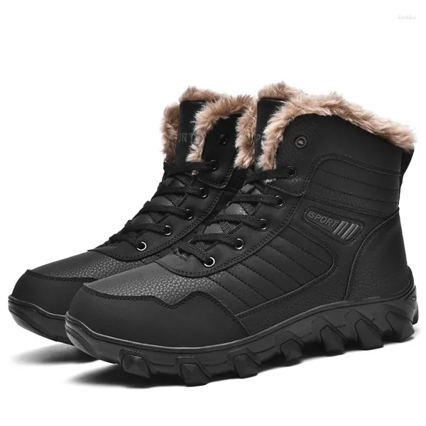 Chaussures de fitness 2024 Bottes de randonnée en cuir Hommes Hiver Extérieur Chaud Fourrure Antidérapant Mode Randonnée Bottine Noir Chasse Caoutchouc Grande Taille 48