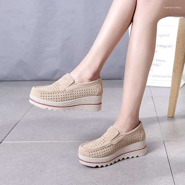 Fitness Shoes 2024 Spring Hollow Sedge Platform Genuine Leather Women's Mother One Pedal Rocking gran tamaño